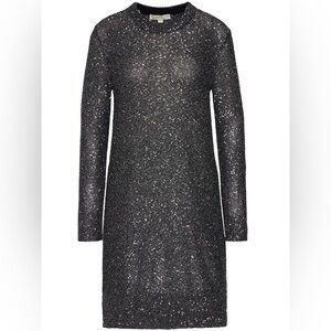 Michael Kors Glamour Long Sleeve Shiny Silver Black Metallic Cocktail Dress XL